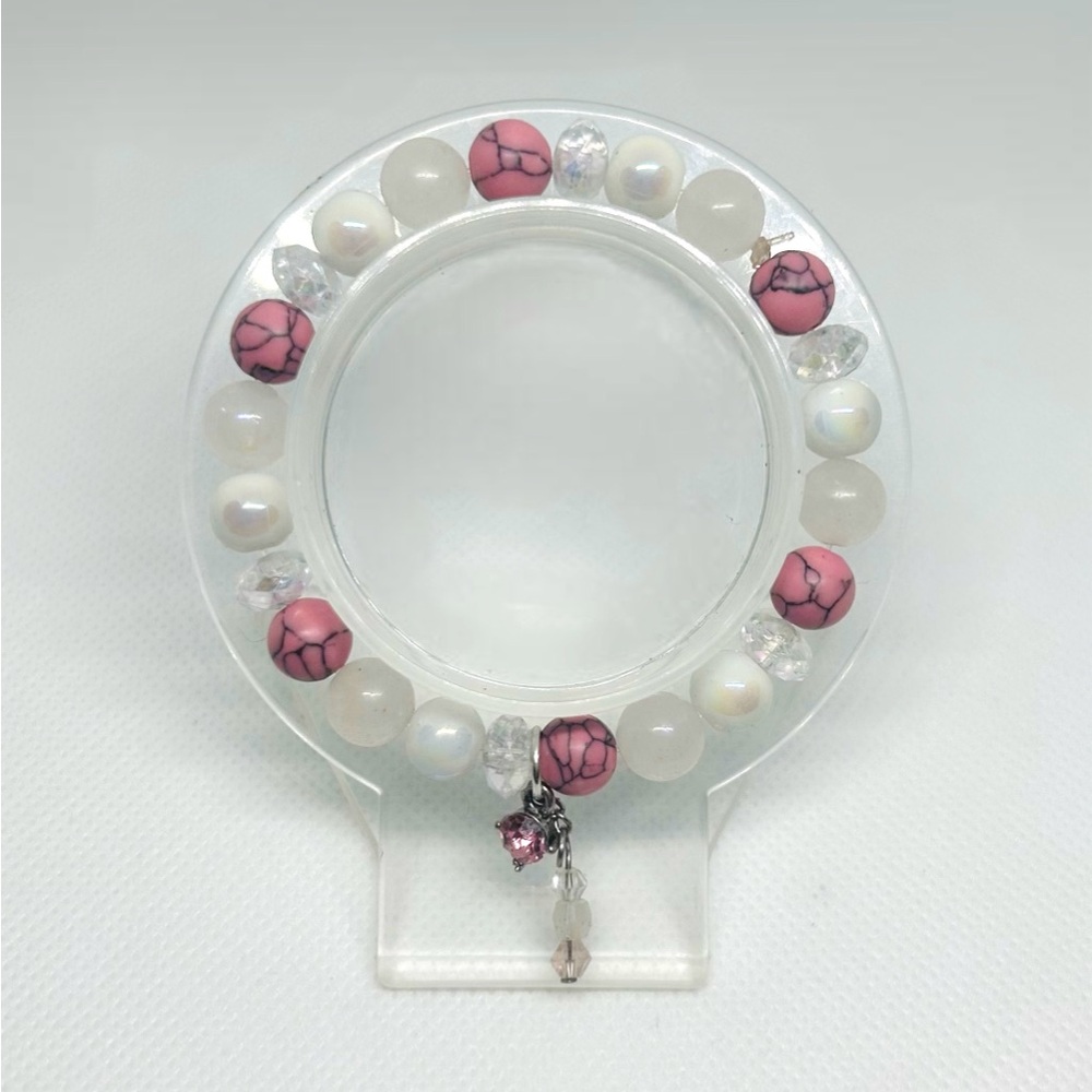 Strawberry Milkshake - Handmade Gemstone Charm Bracelet